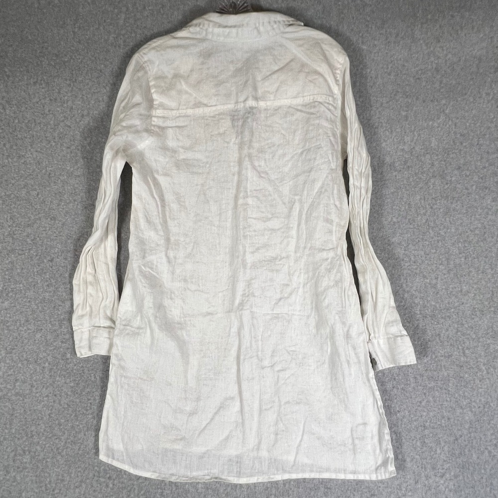 Jones & Co Jones New York M‎ White 100% Linen Roll Tab Sleeve Tunic Shirt Womens - Picture 7 of 7
